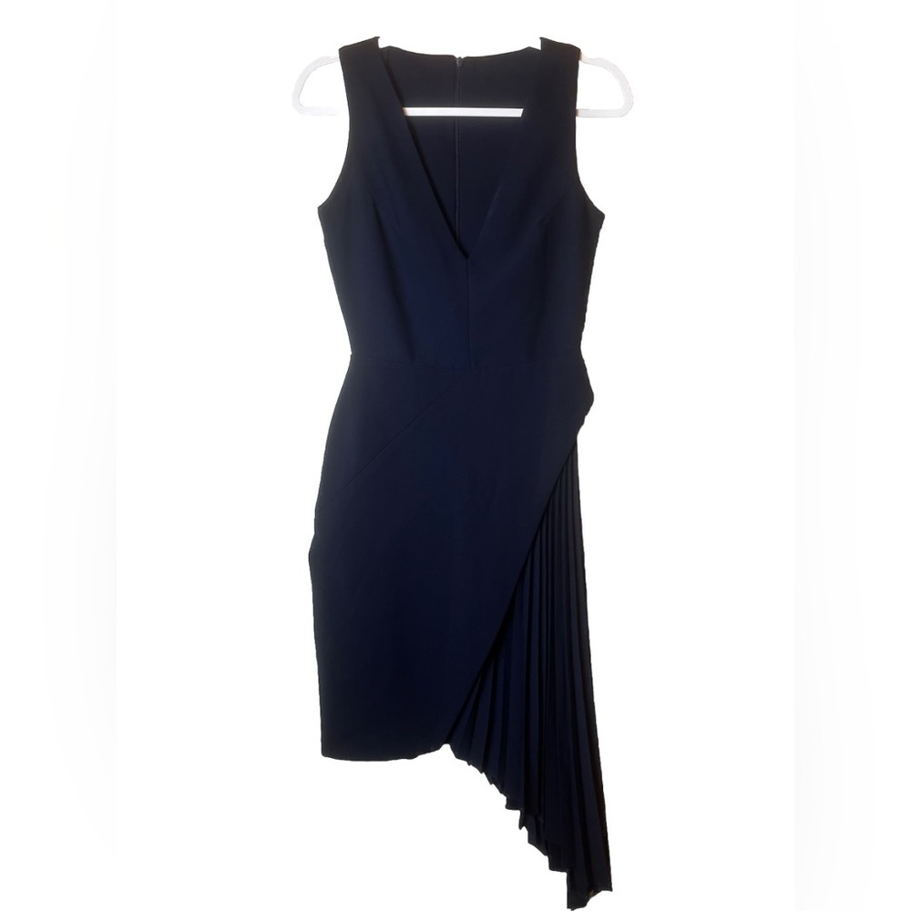 NWT Georgia Hardinge Navy Structural Asymmetrical Pleated Dress Size S